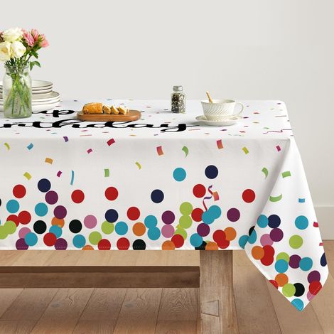 Geburtstag Tischdecke 140x160 cm, fleckschützend, Polyester, rechteckig, beige