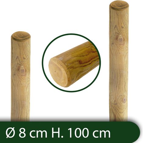 10PZ Pali tondi in legno SENZA PUNTA trattati impregnati per recinto Ø 8x100 H