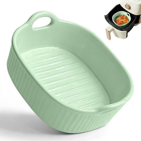 Plat à gratin en céramique pour Airfryer et four, 650 ml, avec chaleur uniforme,avec poignées, four et micro-ondes (vert) (1/5)