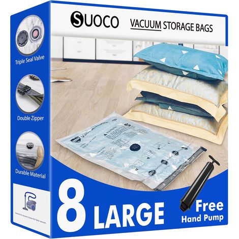 Sacs de Rangement Sous Vide 8 Large avec Pompe à Main de Voyage - Sacs de Compression Étanches Gain de Place pour Vêtements, Literie, Couettes, Grands Sacs Sous Vide pour Maison/Voyage (1/5)