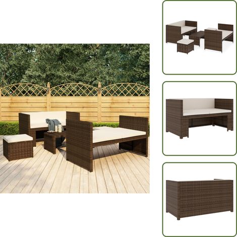 The Living Store Set Divani da Giardino 5 pz con Cuscini in Polyrattan Marrone - Set da giardino