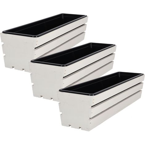 Maceta de caja con inserto, de madera blanca, 60 cm, juego de 3 piezas. (1/5)