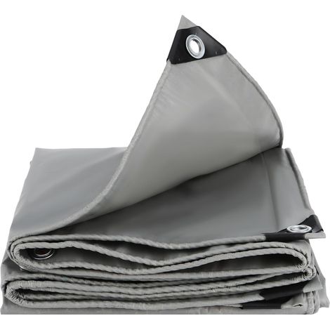 Bâche de protection pour camion - 450 g/m² - Avec œillets - En tissu PVC imperméable - Indéchirable et résistante aux UV - Pour voiture, bateau, remorque, piscine, construction, toits, bois, meubles (1/5)
