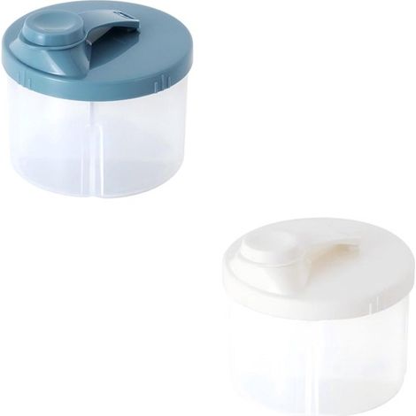 Dispensador de comida para bebés (paquete de 2)，Caja de almacenamiento portátil con dispensador giratorio，Azul/Rosa (1/5)
