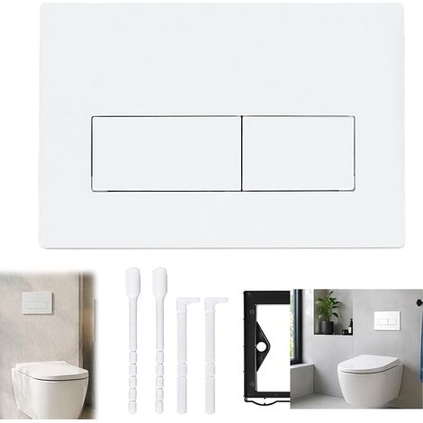 Plaque De Commande WC Suspendu, Applicable À Plaque 01, 20,21, 30, 40, 50, Plaque De Chasse D'eau De Wc, Avec Leviers De Chasse Et D'un Cadre D'installation Pour Panneaux De Chasse Muraux (Blanc) (1/5)