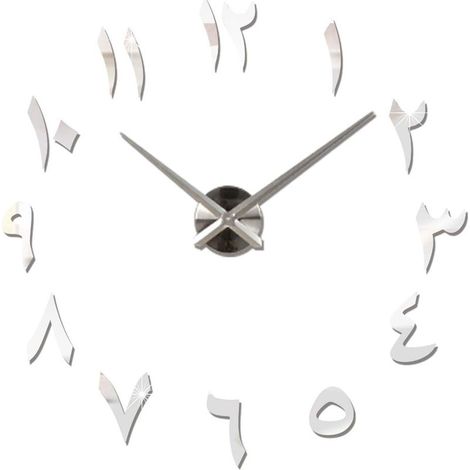 Grande Horloge Murale DIY Silencieuse Moderne Sticker 3D Home Office Decor Cadeau,argenté (Argent) (1/5)