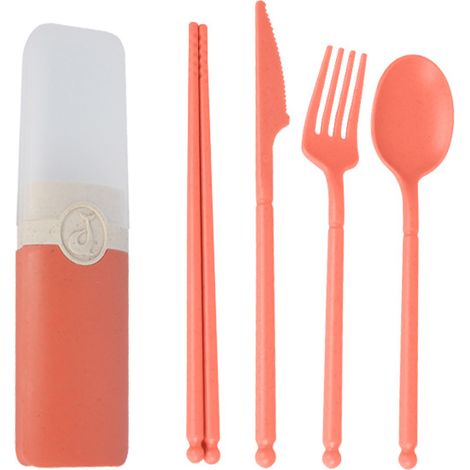 Cubiertos Reutilizables De Paja De Trigo - Tenedor Cuchara Cuchillo Y Palillos - Juego Para Viaje Y Exterior - 4 Piezas (1/5)