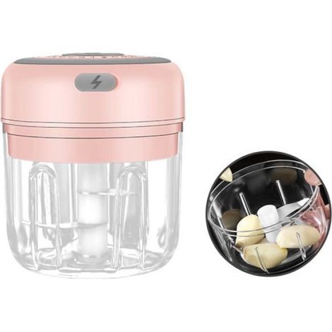 Mini presse-ail électrique broyeur de légumes hachoirs broyeur de cuisine alimentaire rose (1/4)