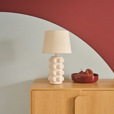 Lampe de table intérieur céramique moucheté blanc et noir. abat-jour en bouclette H 45cm - Mia