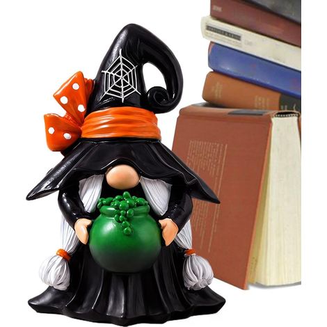 Statue de GNOME-Chapeau de sorcière Gothique, Statue de GNOME de Jardin Cette statue de gnome présente un design gothique avec un chapeau de sorcière, ce qui en fait la pièce maîtresse (1/5)