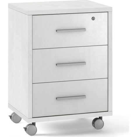 Mueble 3 cajones llave ruedas escritorio oficina diseño moderno Rot - Blanco