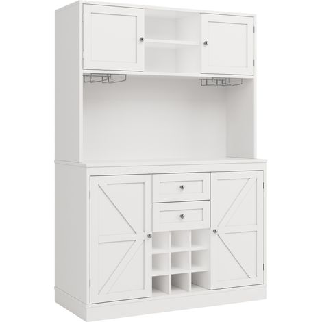 Buffet de cuisine haut avec porte-bouteilles et étagères réglables 120 x 40 x 188 cm blanc (1/5)