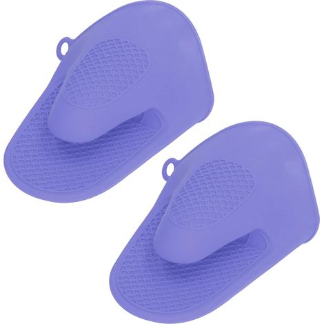 Mini-Silikon-Ofenhandschuhe, 2er-Set, dick und isolierend, mit rutschfesten Griffen, Schutzhandschuhe zum Kochen, Grillen und Heißluftfrittieren (lila)