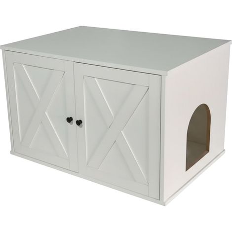 Meuble pour litière, cloison Amovible, entrée latérale, Cache la litière, H x L x P = 50 x 80 x 53 cm, Blanc (1/5)