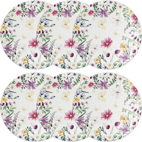 Sets de Table Ronds Motifs Floraux Charmants en Lin Lavables Lot de 6 pour Table à Manger Printanière Élégante'Parent'-'- (1/5)