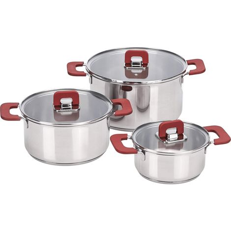 Batterie de Cuisine à Induction 3 Pièces en Acier Inoxydable - avec Couvercle Empilable, Poignée au Toucher Doux - 16/20/24 cm (1/5)