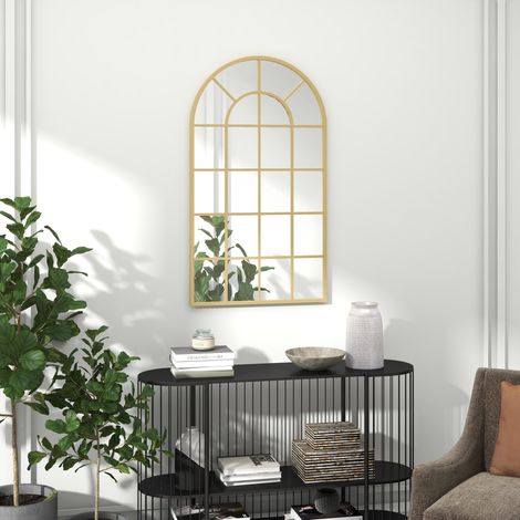Miroir verrière arche style industriel fenêtre arcade métal 110 x 65 cm doré