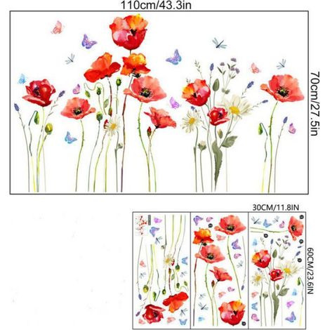 Sticker Mural - Coquelicot Rouge - Décoration Intérieure Pour Chambre Salon Cuisine - 1 Pièce (1/4)