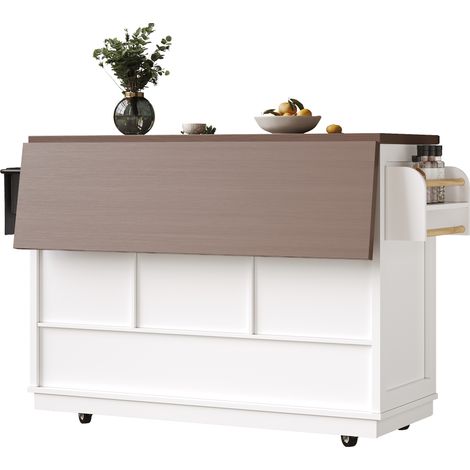 ELVMI Carrello da Cucina con 2 Ante Scorrevoli e Piano Ribaltabile, per Cucina, in MDF, Bianco (1/5)