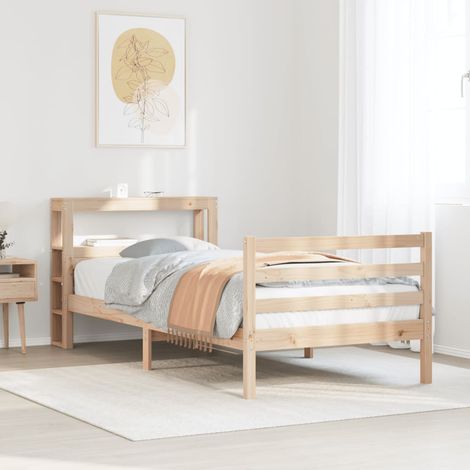 Estructura de cama con cabecero madera maciza de pino 90x200 cm vidaXL (1/5)