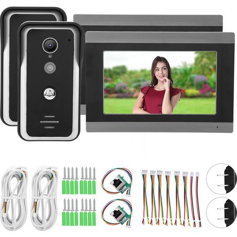 Sonnette vidéo filaire 7 pouces avec écran TFT LCD, interphone audio bidirectionnel compatible TUYA APP, alimentation AC100‑240V, prise US. (1/5)