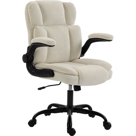 Fauteuil de bureau ergonomique en chenille, avec fonction bascule, accoudoirs rabattables, réglable en hauteur, 70 x 67 x 108 cm, beige (1/5)