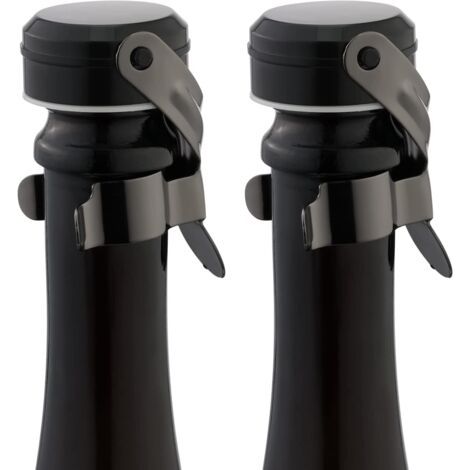 Bouchons pour bouteilles de champagne et de vin, en acier inoxydable, réutilisables, avec joint en silicone anti-fuite, pour une fraîcheur optimale (lot de 2, noir).