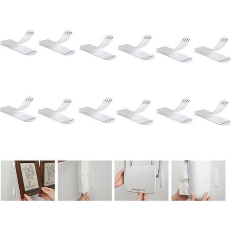 Lot de 12 bandes de suspension sans couture - crochets de suspension auto-adhésifs - bandes de suspension - Velcro auto-adhésif - Velcro double face - Blanc - 4,6 x 1,6 x 0,2 cm - Résine blanche (1/5)