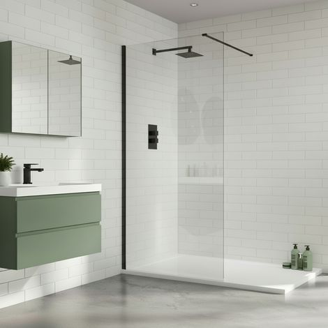 Duchy Padstow Matt Black 8mm Wet Room Glass Shower Screen 1100mm Wide (1/4)