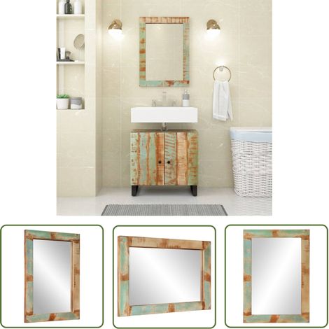 Miroir mural Miroir déco pour Salle de bain Salon Chambre ou Dressing 70x50 cm bois massif de récupération et verre 59884 (1/5)