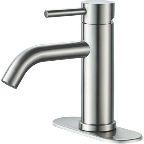 Robinet de salle de bain moderne à trou unique, robinet d'évier en nickel brossé, robinet de salle de bain à poignée unique avec plaque de recouvrement à 3 trous, conduite d'alimentation en eau (1/5)