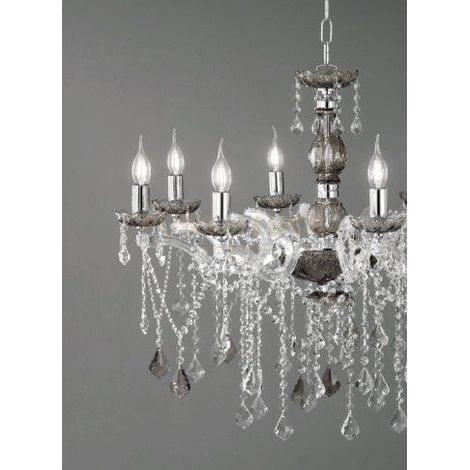 LAMPADARIO DAMASCO 12 LUCI FUME' E CROMO ATTACCO E14 D.90CM