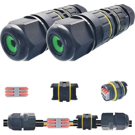Raccord Electrique Etanche, 2 Pcs IP68 Connecteur Etanche, Boite de derivation etanche exterieur 3 Voies, pour Câble Ø 6 à 11mm (1/5)