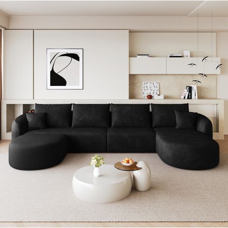 Canapé d’angle U 336 cm noir en tissu, modulable, sans montage, pour salon (1/5)