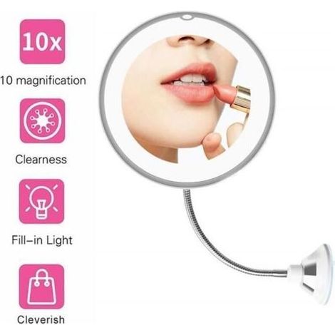 Kaelt - 360 Degree Rotation 10X Magnifying Makeup Mirror My Flexible Mirror Folding Vanity Mirror with LED Light Makeup Tools (1/4)