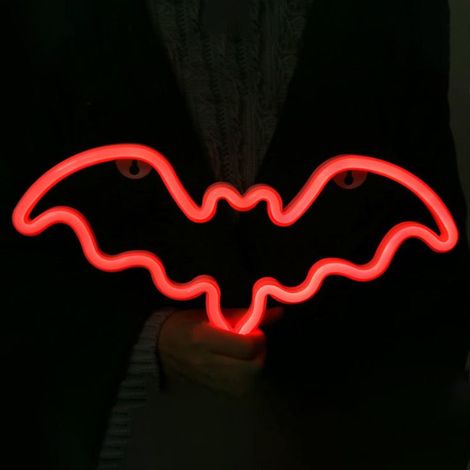 Enseigne Néon Chauve-souris Halloween, Lumière LED USB/Batterie, Décoration Murale Salon Bar Fête Cadeau Enfant (1/5)