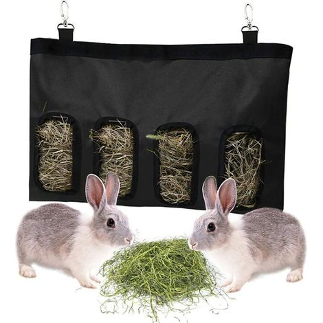（Black）Guinea Pig Feeder, Small Pet Food Bag, Rabbit Feeding Bag, Rabbit Hay Feeder, Chinchilla Feeder, Cloth Bag