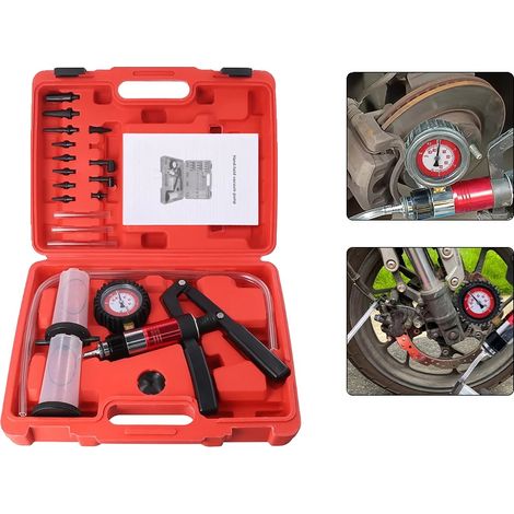 Kit de purga de frenos, plástico y metal resistentes, 25 x 17 x 7 cm, vacío máximo 15 inHg, rango de presión 40 PSI, juego de herramientas de 4 piezas (1/5)