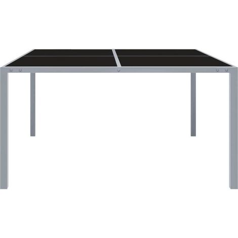 Table de Jardin Extérieure 130x130x72 cm, Grise, en Acier et Verre (1/5)