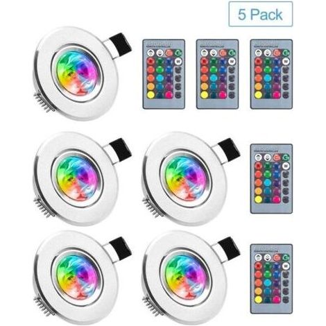 5er-Pack RGB-LED-Einbaustrahler mit Fernbedienung, 220 V, 16 Farben, dimmbar, Tageslicht-Deckenleuchte, Einbauleuchte für Wohnzimmer, Veranda, Schlafzimmer, Badezimmer, Energieklasse (1/5)