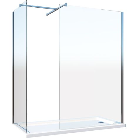 Parois de douche de 8 mm type Walk-in avec barre de soutien à T réversible H.200 – 98-100 + 73-75 cm