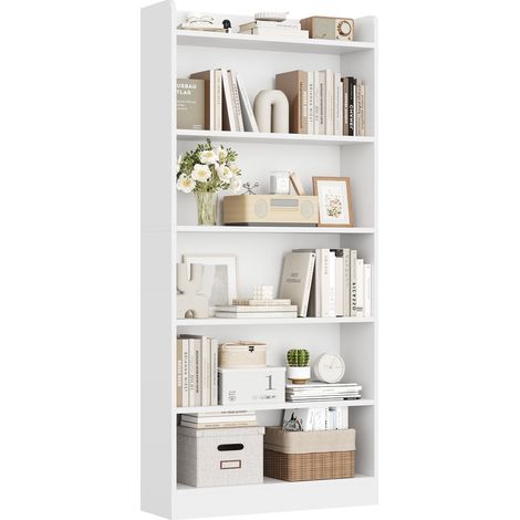 Yaheetech Bibliothèque sur Pieds Étagère de Rangement avec 6 Compartiments Ouverts Hauteur 160 cm Colonne pour Salon Bureau Chambre Blanc