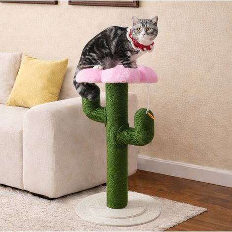 Albero tiragraffi per gatti a cactus 90 cm con palo in juta, anti-ribaltamento, verde DESVIAE (1/5)