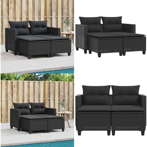 Canapé de jardin 2 places avec tabourets noir résine tressée - Canapé De Jardin - Mobilier De Jardin - Salon De Jardin - Résine Tressée - Rotin Synthétique - Home & Living (1/5)