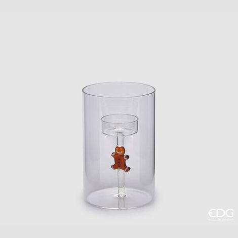 EDG, PORTA CANDELA CON OMINO DI MARZAPANE, H16XØ9CM, N ATALE, DECORAZIONI DI NATALE