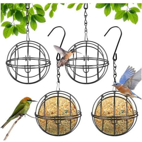 Mangeoire Boule de Graisse pour Oiseaux mangeoires pour Oiseaux Sauvages Mangeoire à Oiseaux Suspendue à Boule avec Crochets Forme (1/4)