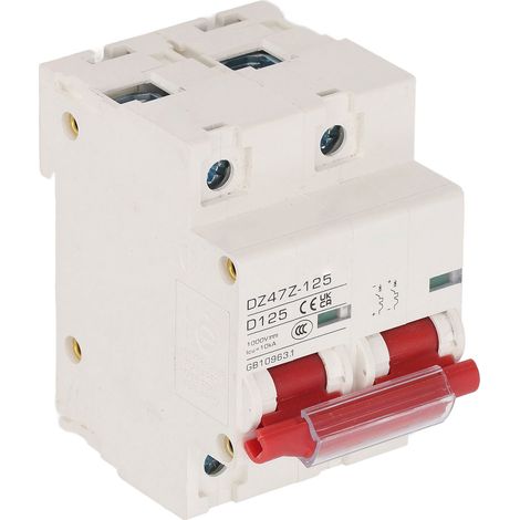 Installation sur rail d'alimentation pour disjoncteur CC avec protection contre les courts-circuits, disjoncteur photovoltaïque bipolaire 1000 V 125 A, interrupteur rouge (1/5)