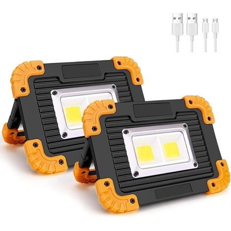 ALLIANDISProjecteur LED Rechargeable, 10W 750LM Projecteur Chantier, Lampe de Travail avec USB, 4 Modes Imperméable Lumière d'inondation pour Randonnée, Chantier et Utilisation d'urgence (2 Pièces) (1/4)