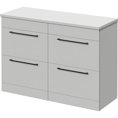 Napoli 460 Gloss Grey Pearl 1200mm 4 Drawer Vanity Unit for Countertop Basins - 1200mm - Matt Black 320mm Handle