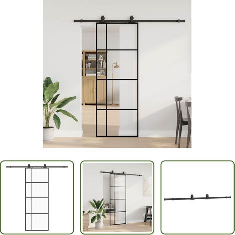 Sécurité - Porte coulissante kit de quincaillerie noir 76x205 cm verre ESG (1/5)